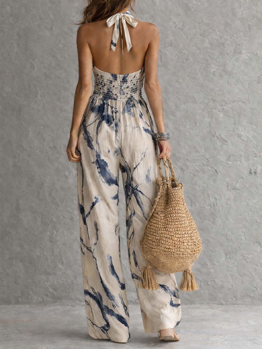 Hanabi | Ink Wash Print Halter Jumpsuit