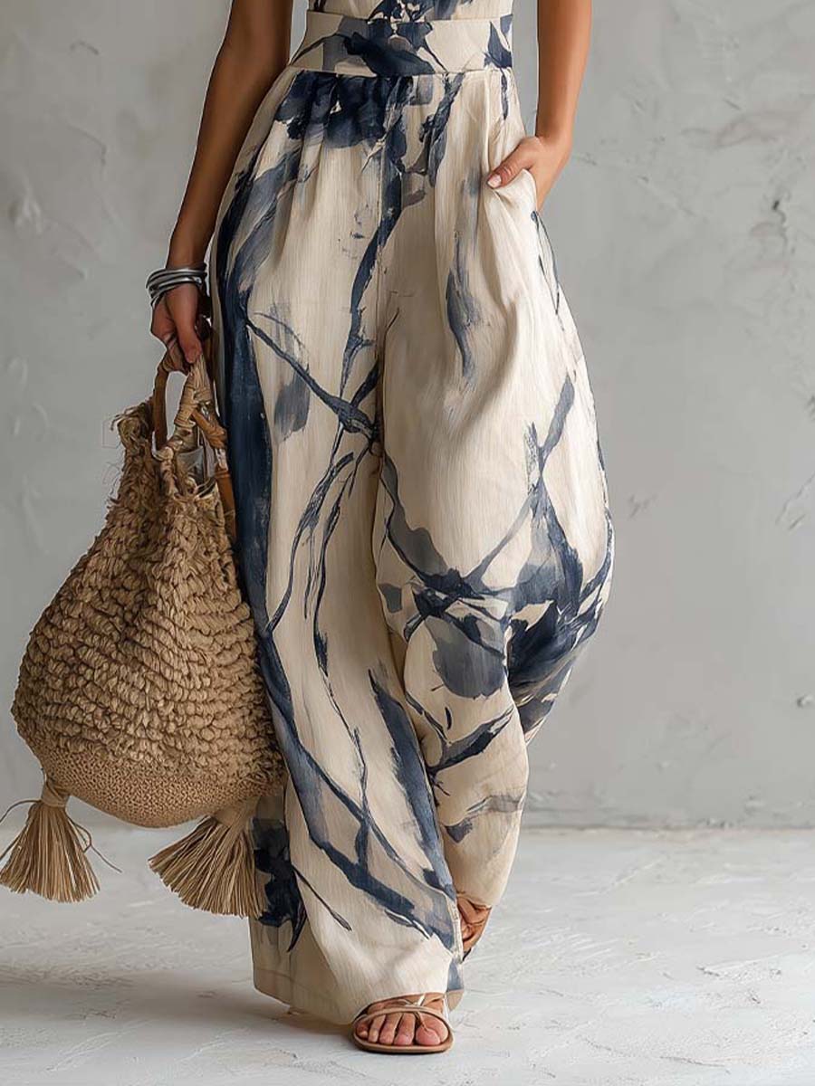 Hanabi | Ink Wash Print Halter Jumpsuit