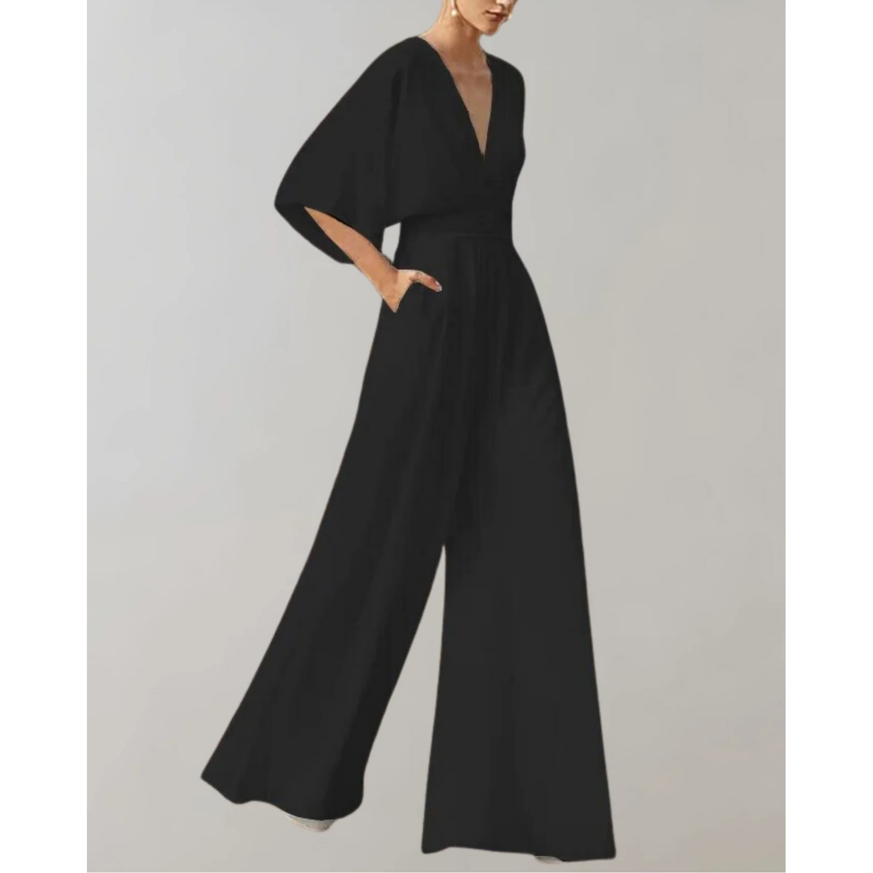 Celia | V-Neck Kimono Sleeve Wide-Leg Jumpsuit