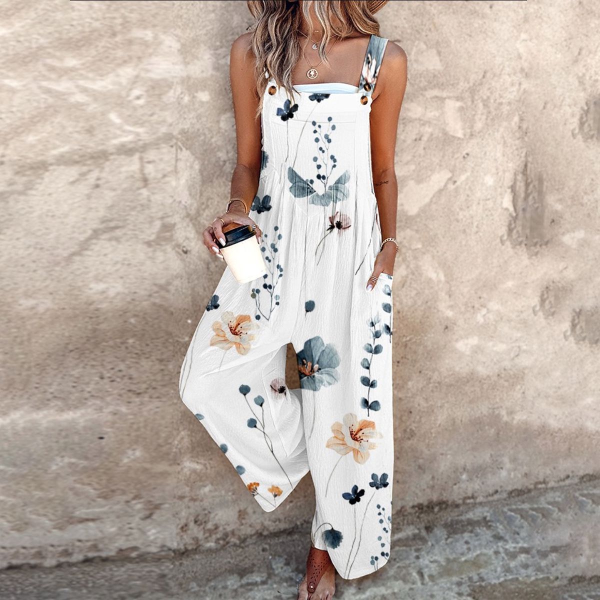 Moreau | Graphic Floral Dungaree Jumpsuit