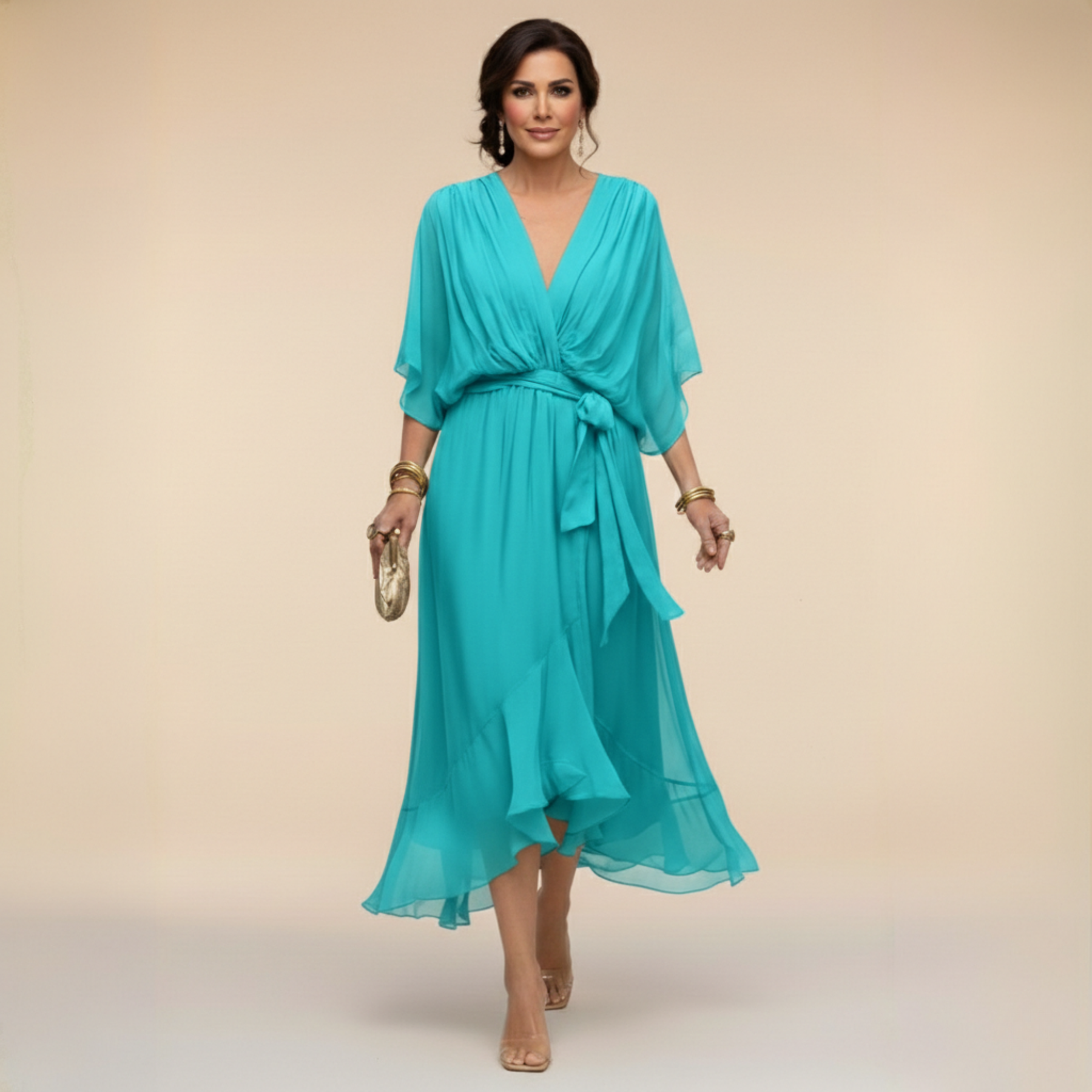 ANWEN V-NECK MIDI DRESS