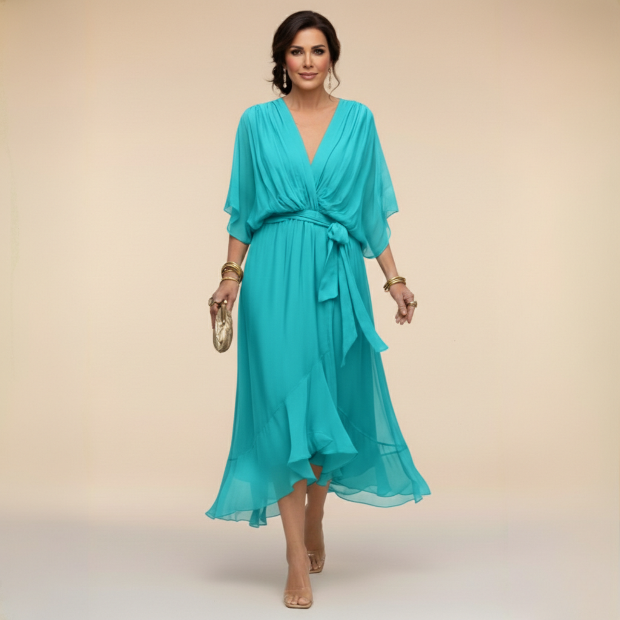 ANWEN V-NECK MIDI DRESS