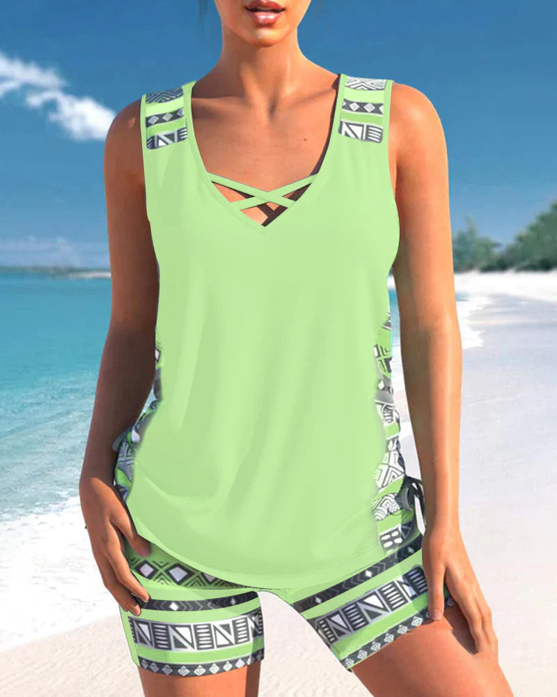 Sharel | Geometric Print Tankini Set