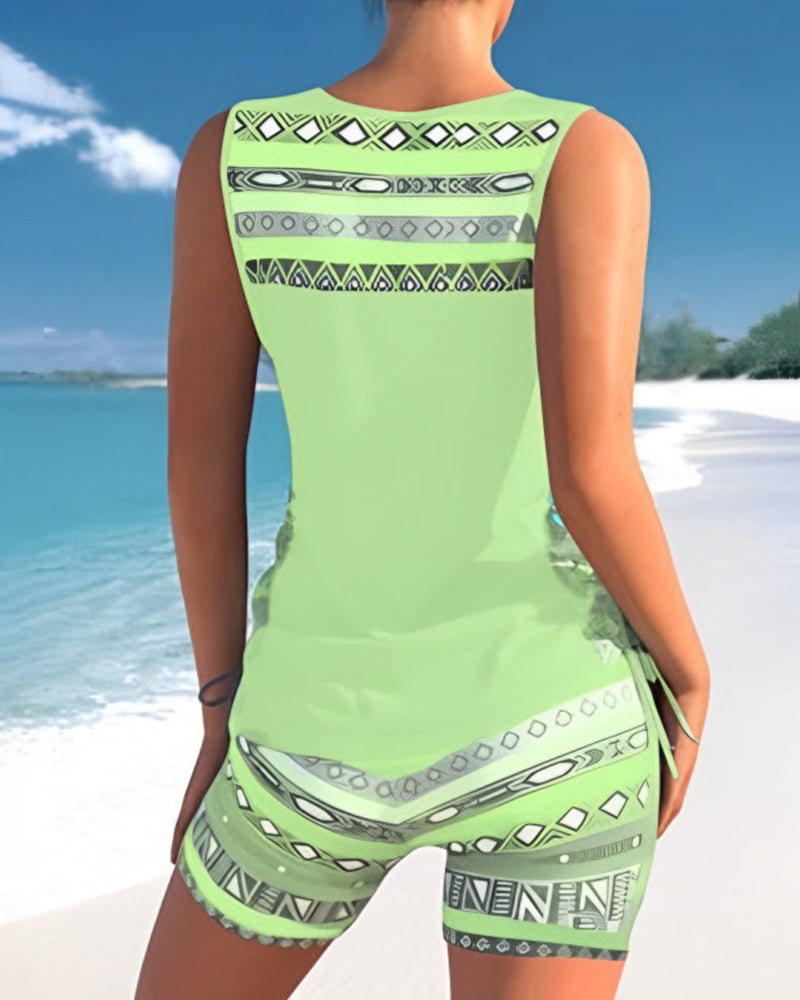 Sharel | Geometric Print Tankini Set