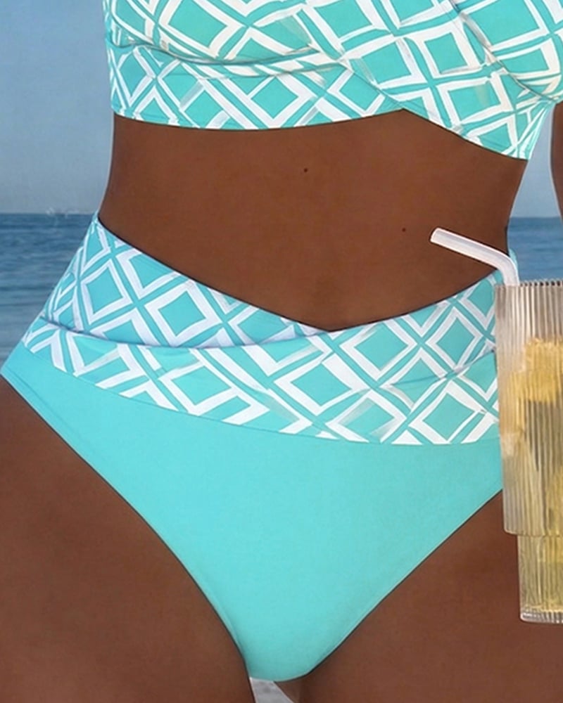 Nadia | Geometric Print High-Waist Bikini Set