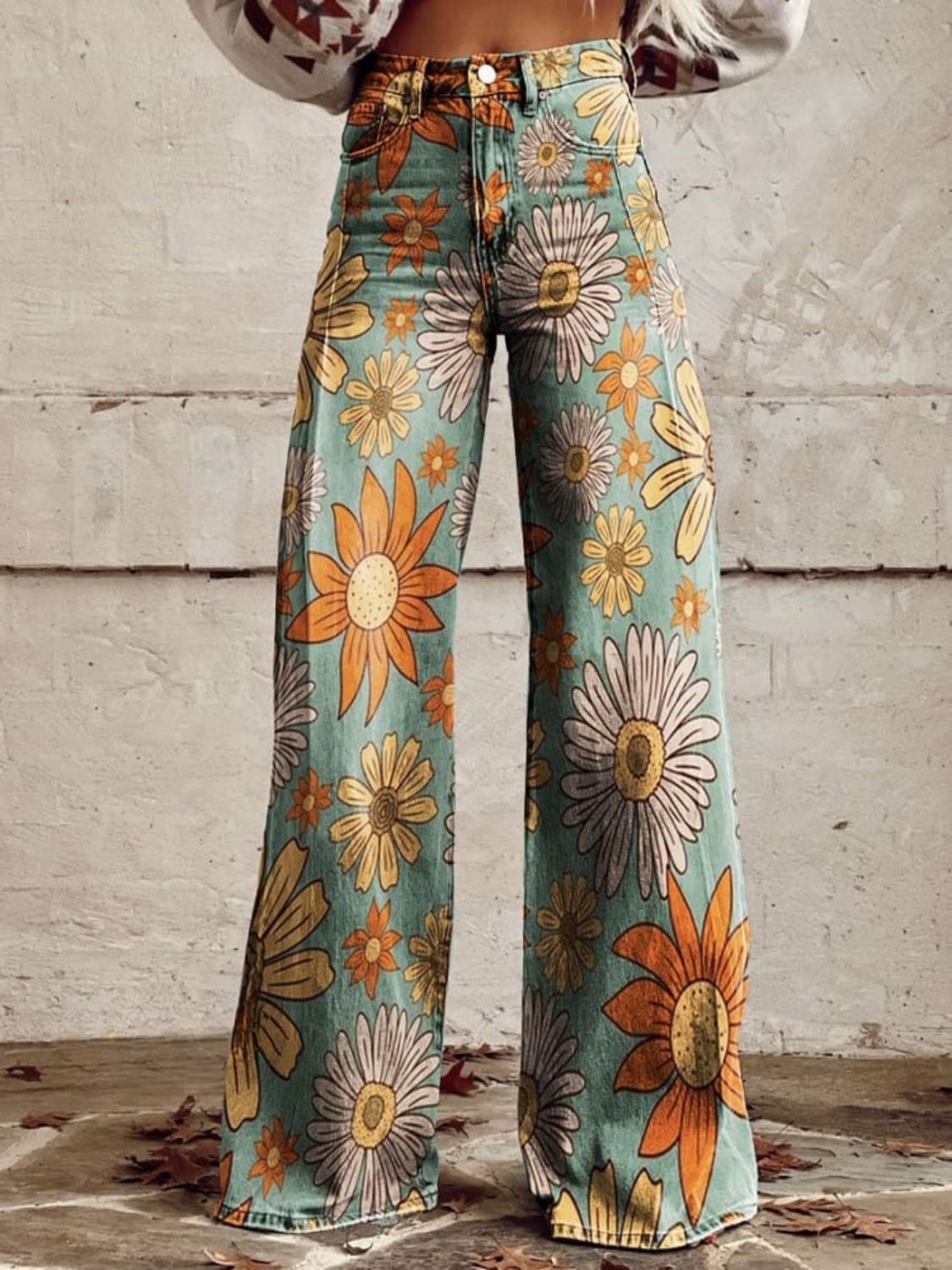 Léa | Retro Chevron Print High-Waist Wide-Leg Jeans