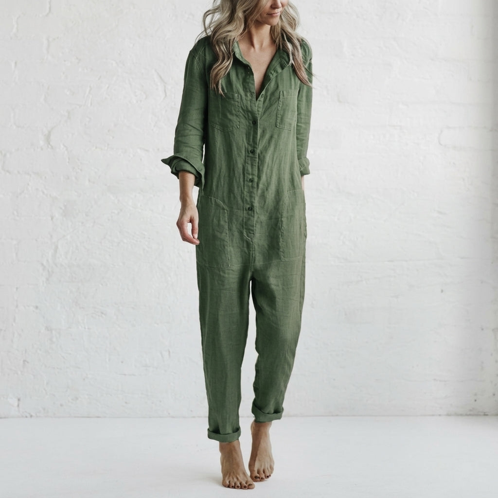 Elvina | Button-Front Linen Jumpsuit