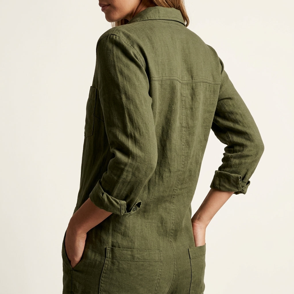 Elvina | Button-Front Linen Jumpsuit