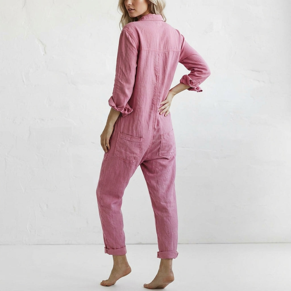 Elvina | Button-Front Linen Jumpsuit