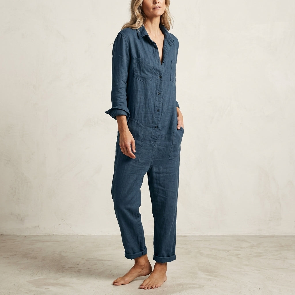 Elvina | Button-Front Linen Jumpsuit
