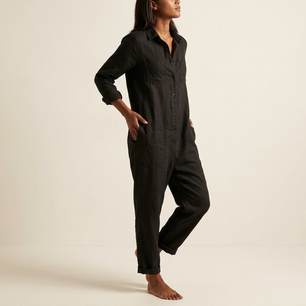 Elvina | Button-Front Linen Jumpsuit