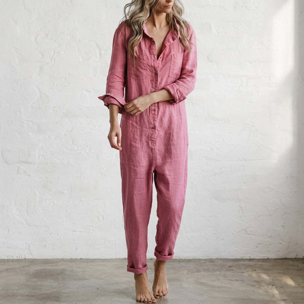 Elvina | Button-Front Linen Jumpsuit