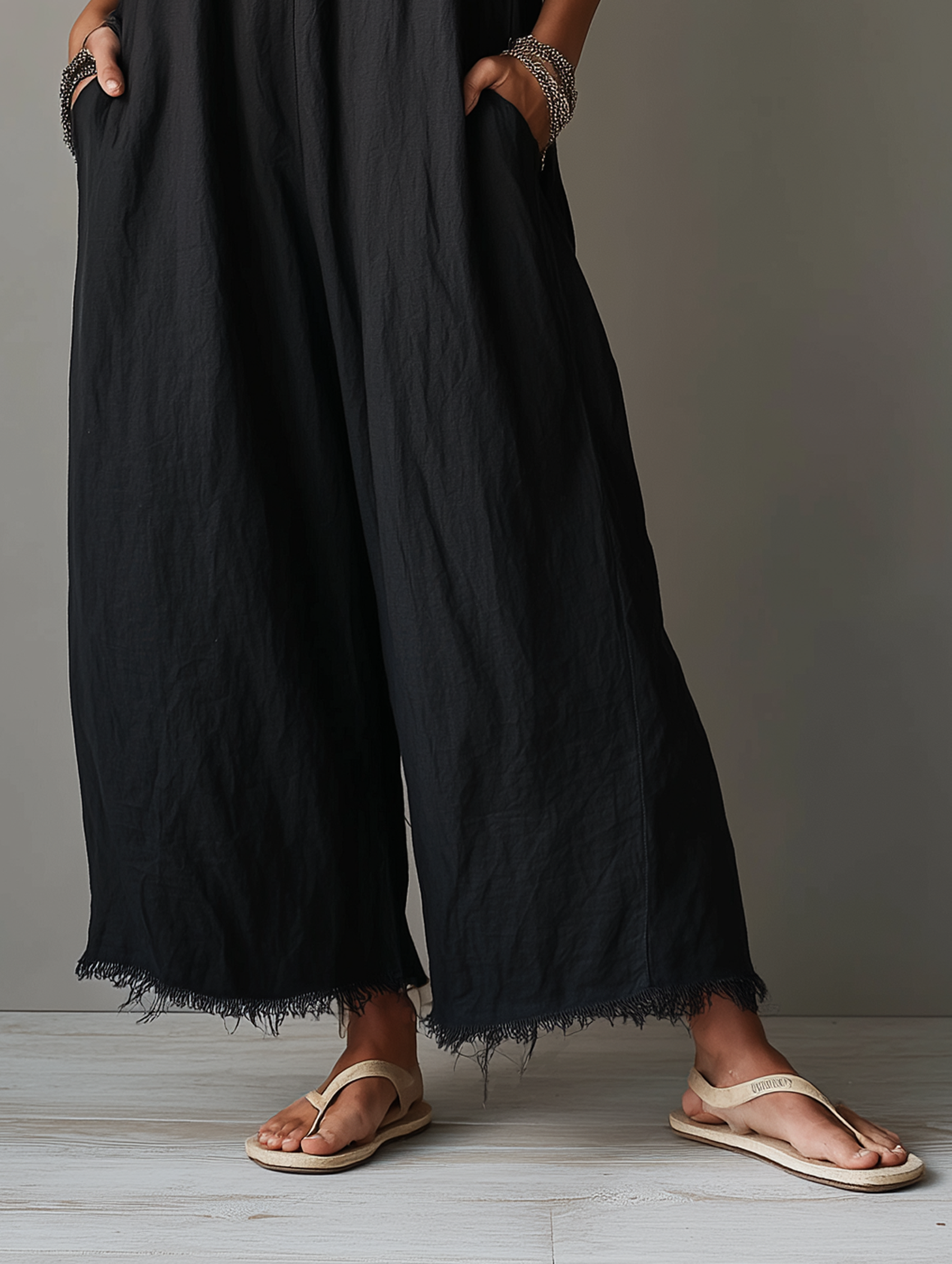 Esme | Linen-Blend Lace Trim Wide-Leg Jumpsuit