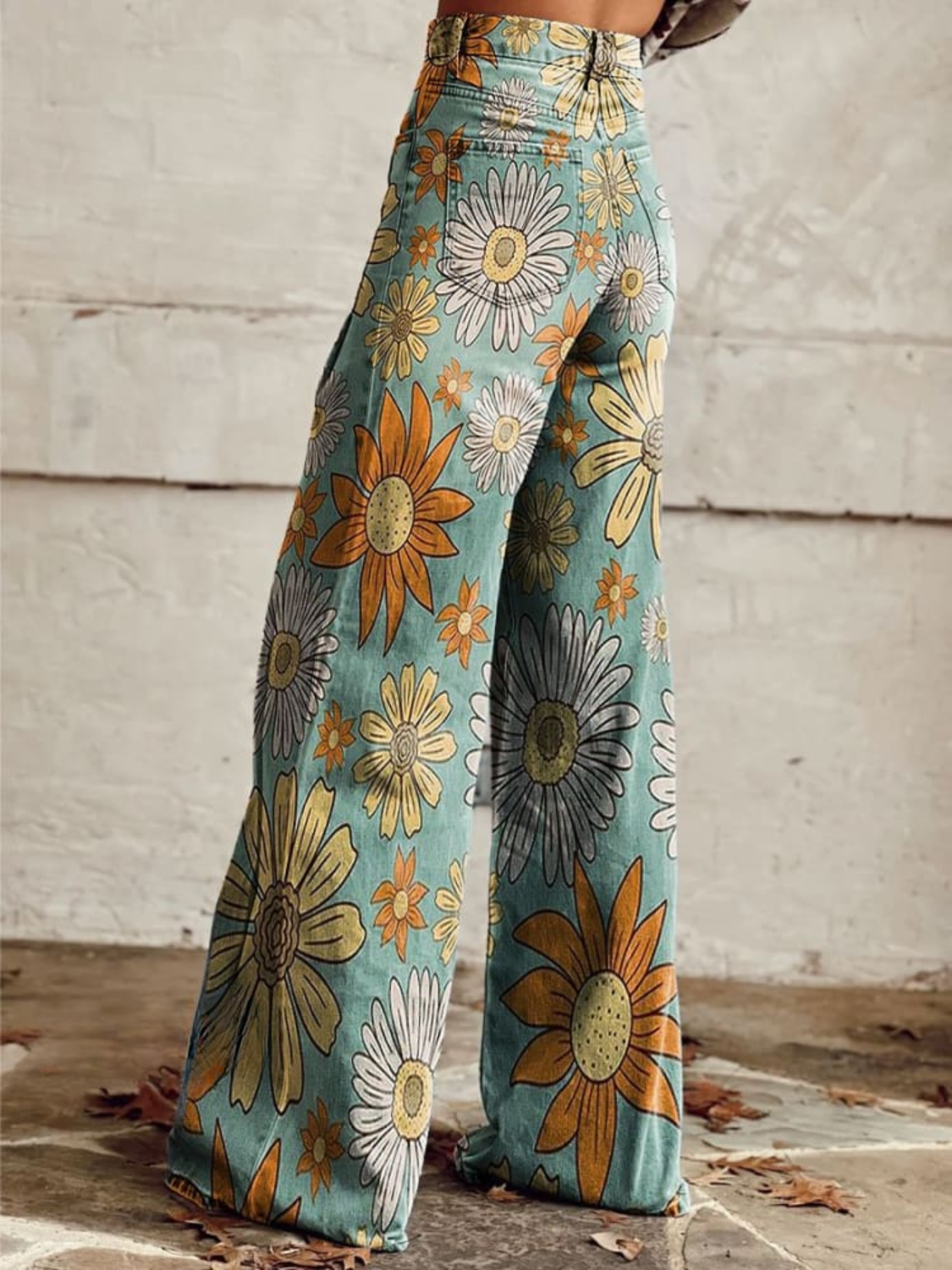 Léa | Retro Chevron Print High-Waist Wide-Leg Jeans