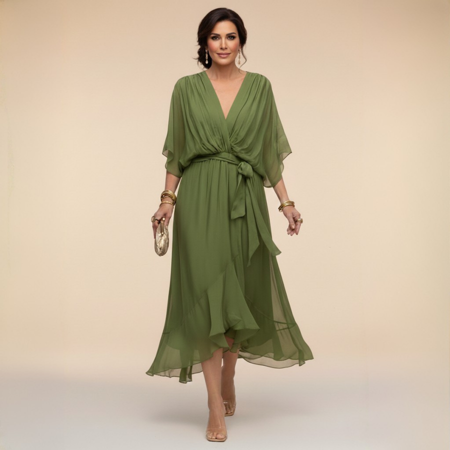 ANWEN V-NECK MIDI DRESS