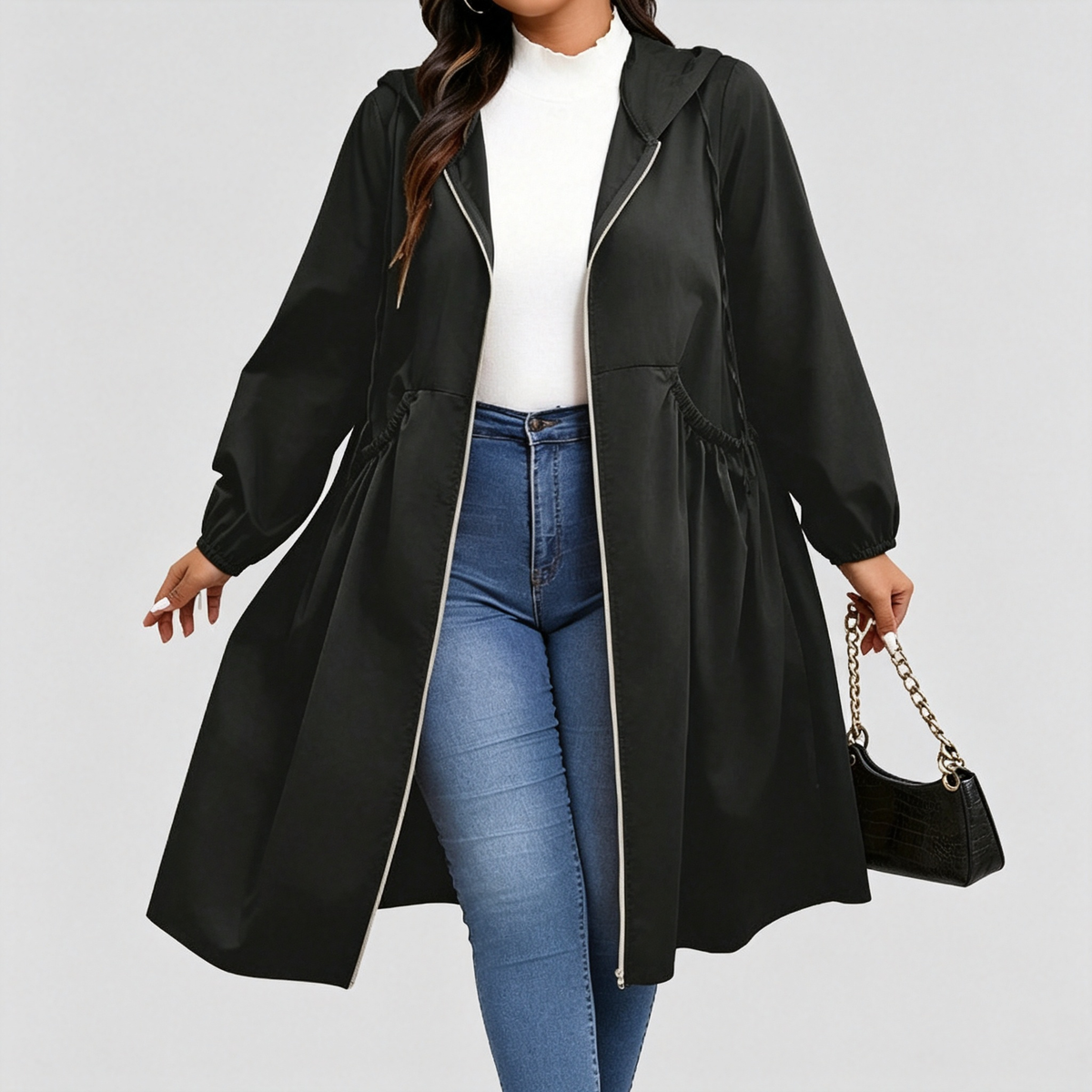 Daisy | Curve-Cinching Hooded Windbreaker Coat
