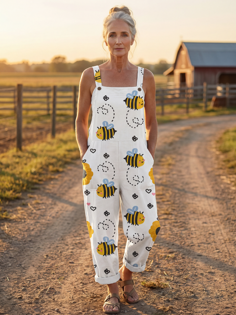 Maris | Bee & Floral Print Wide-Leg Jumpsuit in White