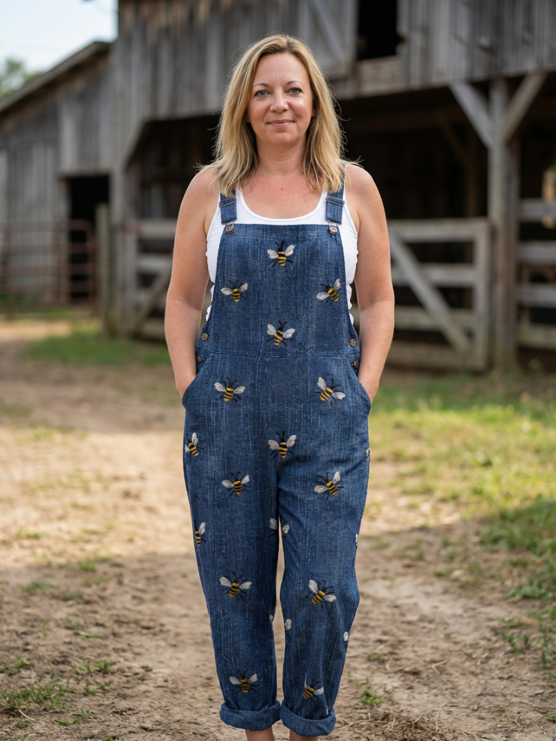 Rhea | Bee Print Thin Strap Jumpsuit
