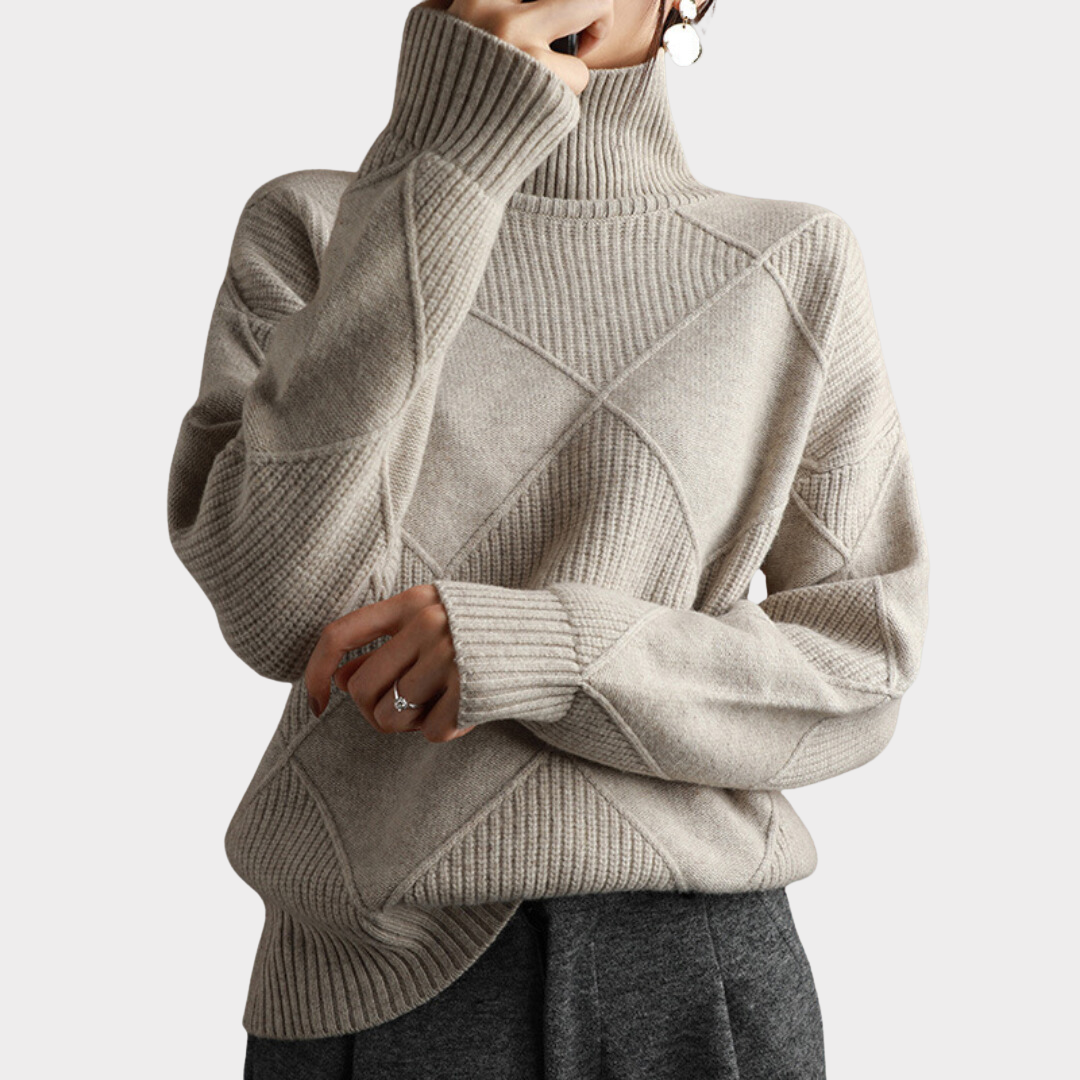 Arla | Cosy Checked Roll-Neck Jumper with Dropped Shoulders
