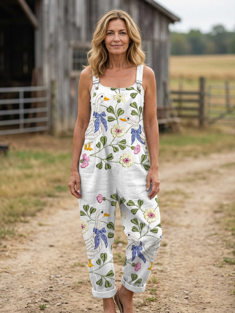 Cresslyn | Botanical Print Wide-Leg Jumpsuit in White