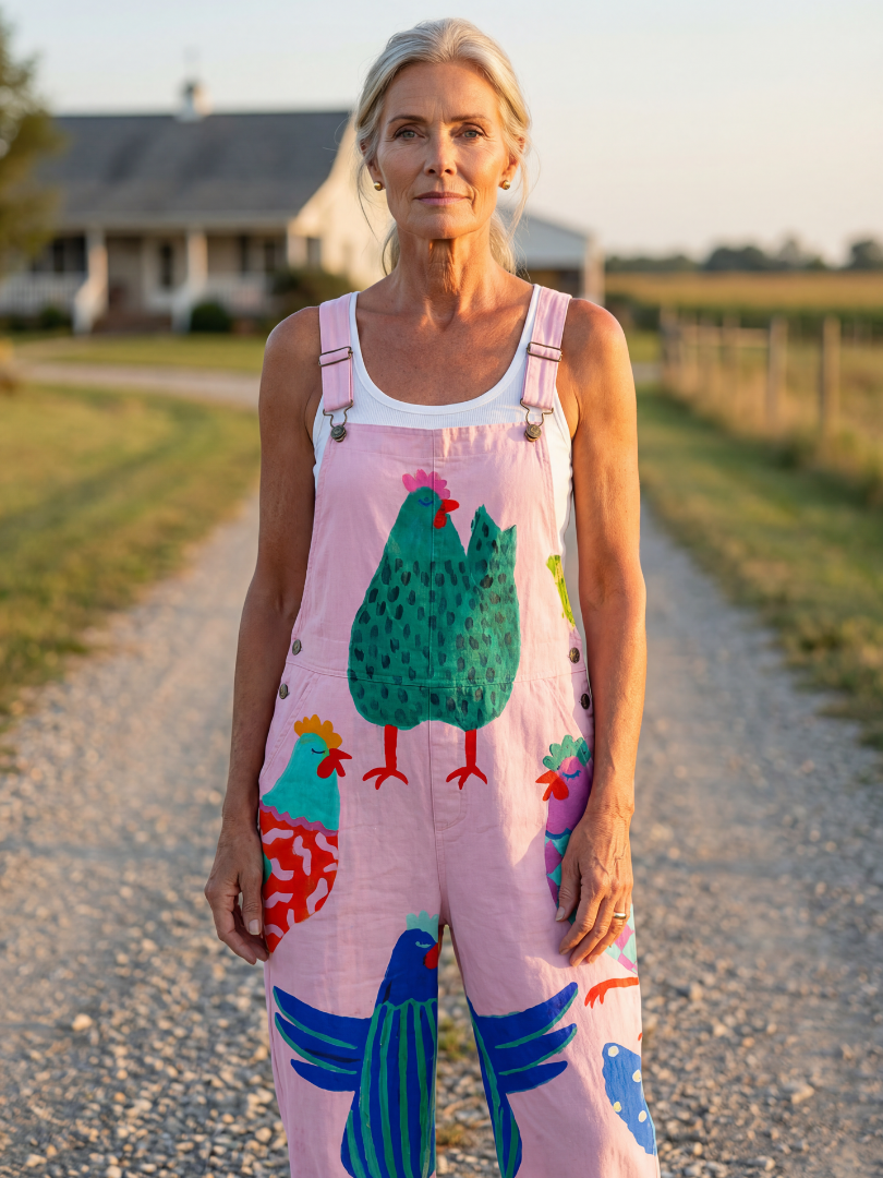 Sanna | Hen Motif Full-Length Jumpsuit