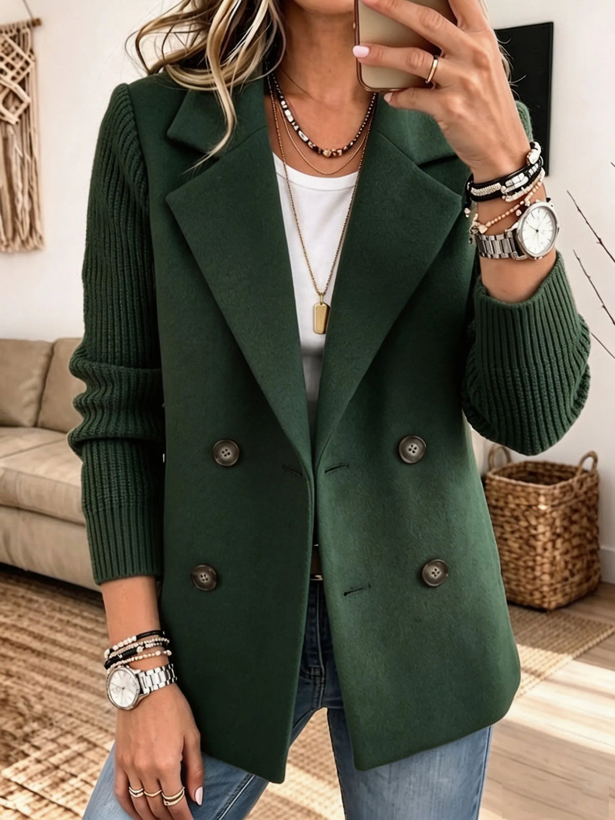 Jenny | Blazer with Knitted Sleeves - Elegant and Warm