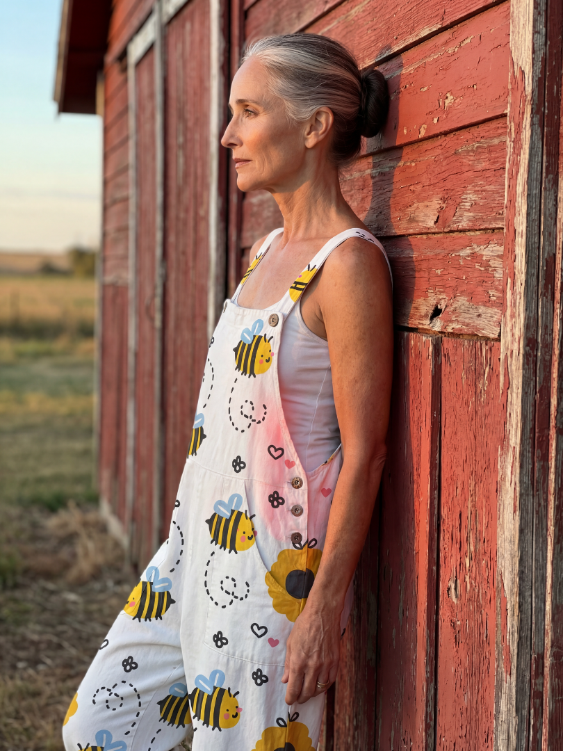 Maris | Bee & Floral Print Wide-Leg Jumpsuit in White