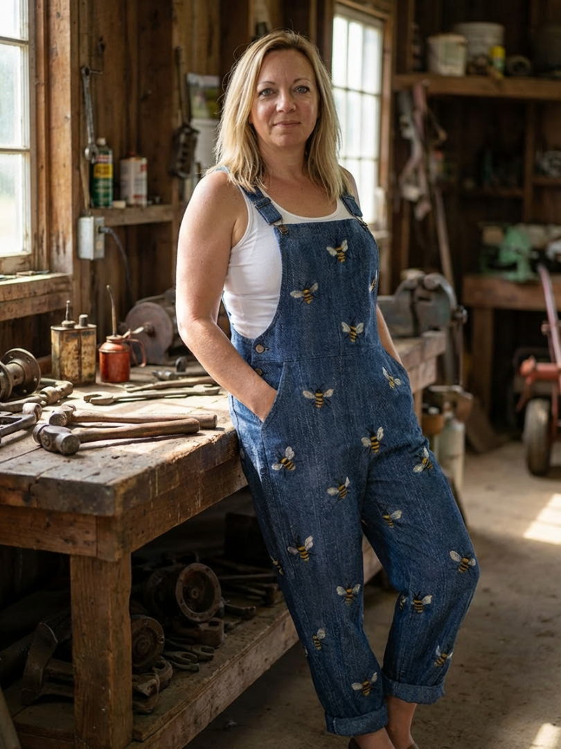 Rhea | Bee Print Thin Strap Jumpsuit