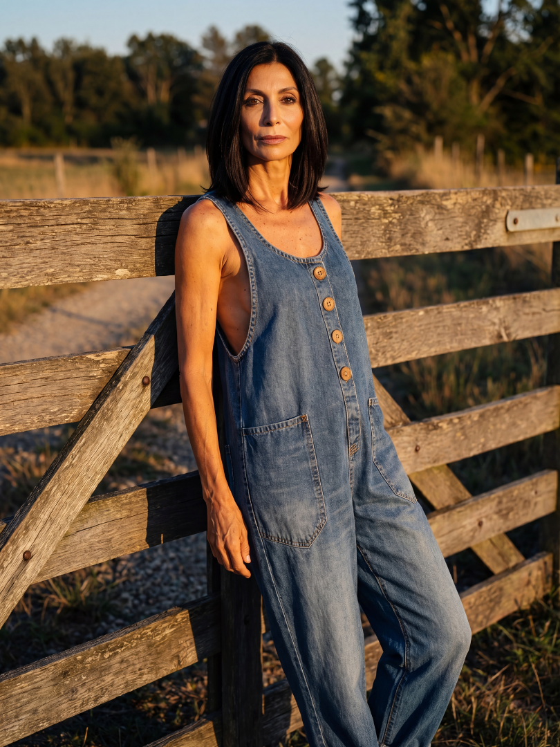 Clementina | Rooster Print Relaxed Wide-Leg Jumpsuit in Navy