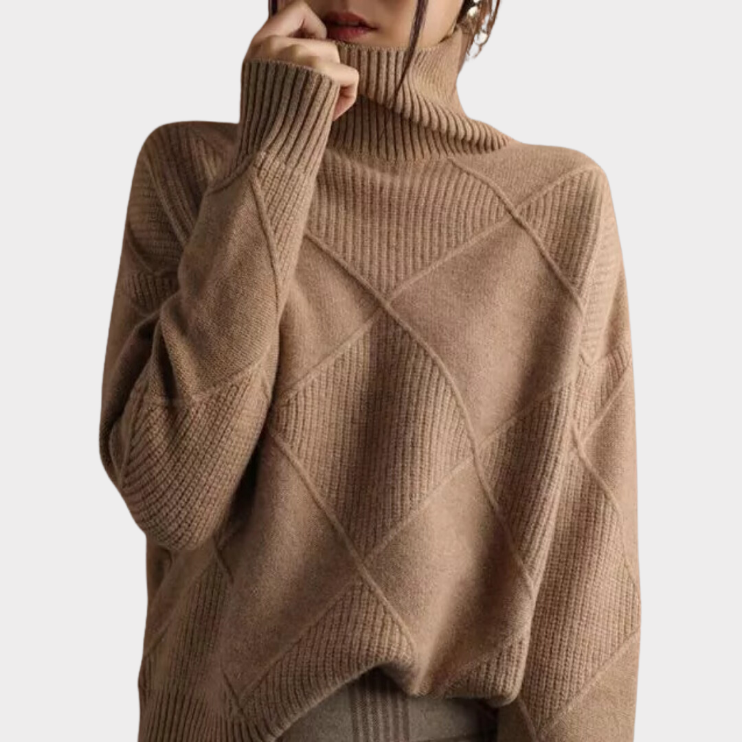 Arla | Cosy Checked Roll-Neck Jumper with Dropped Shoulders