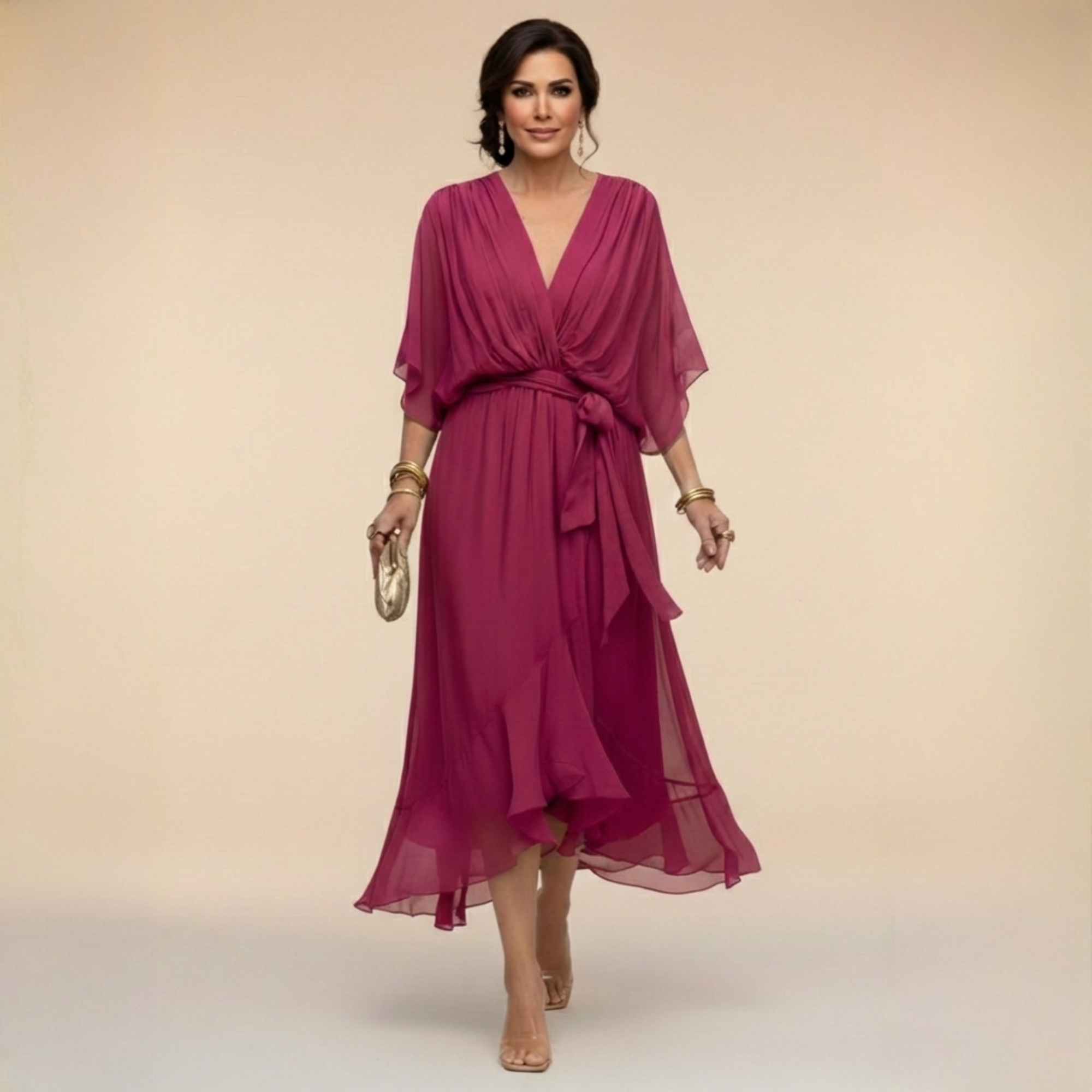 ANWEN V-NECK MIDI DRESS
