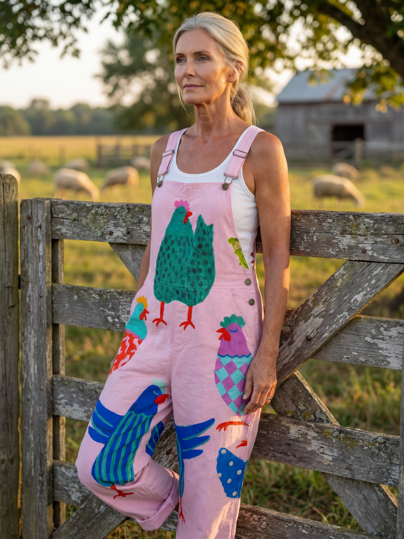 Sanna | Hen Motif Full-Length Jumpsuit