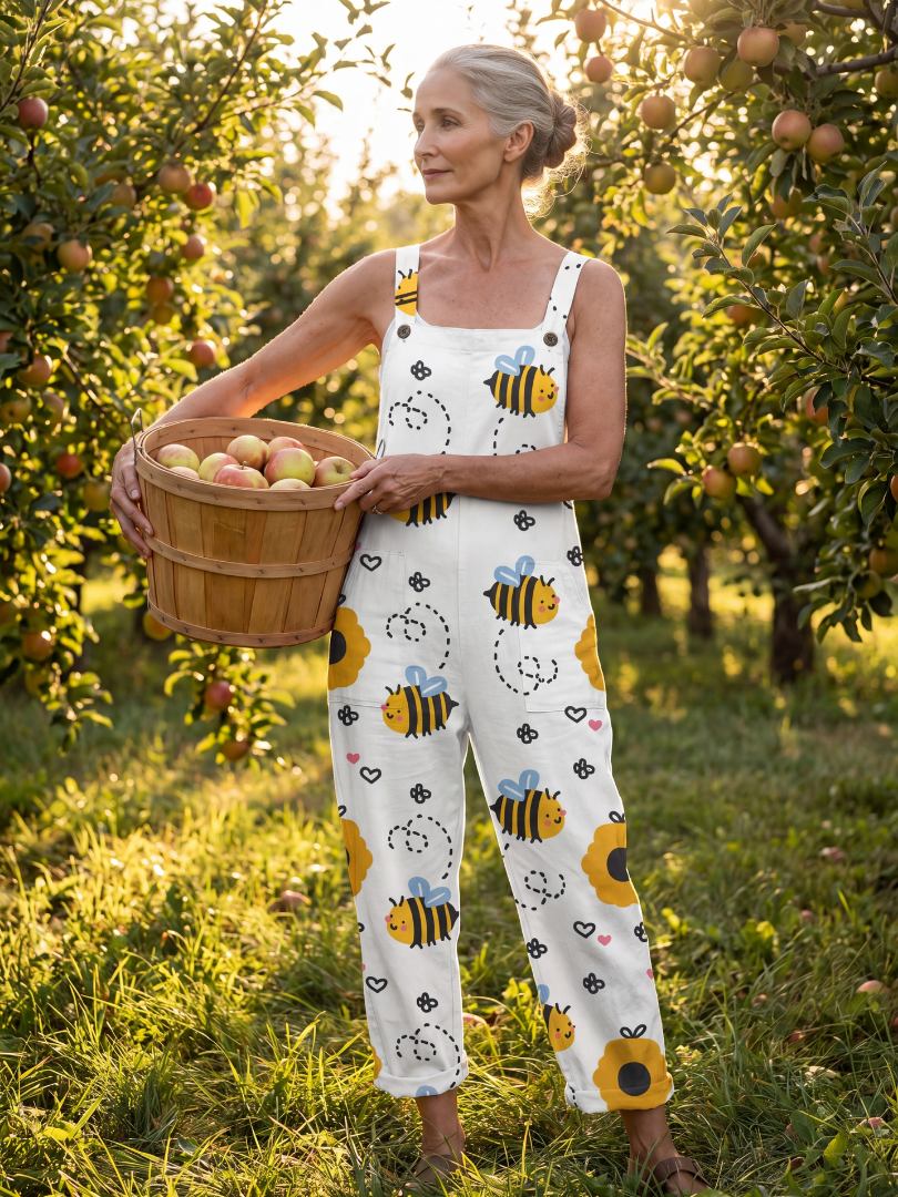 Maris | Bee & Floral Print Wide-Leg Jumpsuit in White