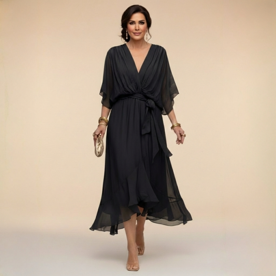 ANWEN V-NECK MIDI DRESS
