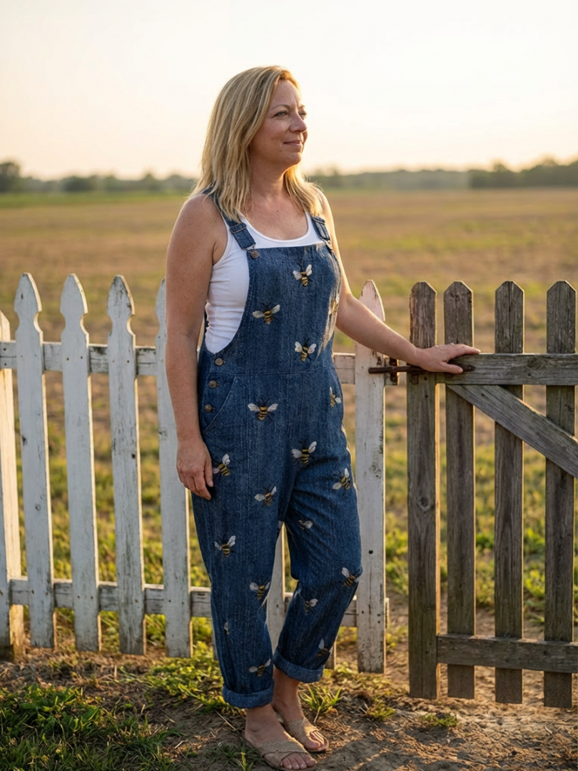 Rhea | Bee Print Thin Strap Jumpsuit