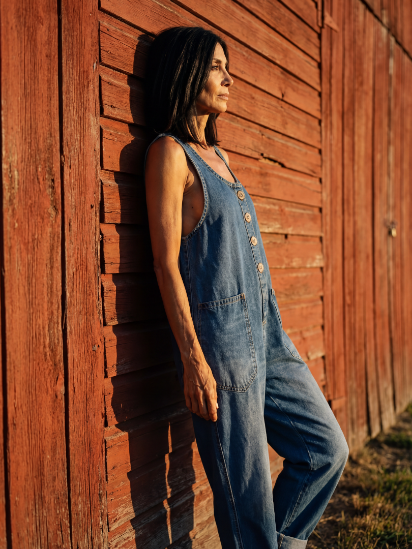 Clementina | Rooster Print Relaxed Wide-Leg Jumpsuit in Navy