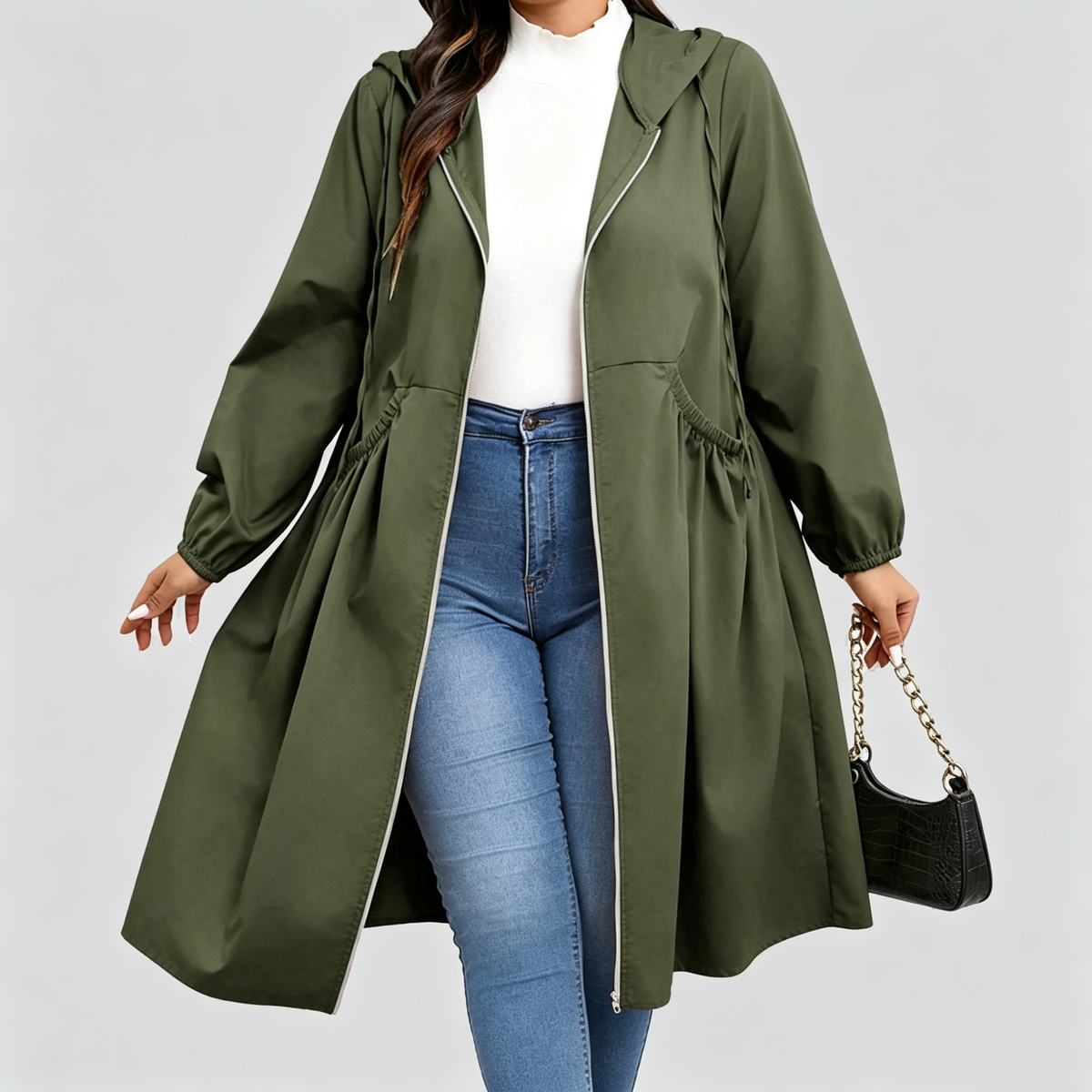 Daisy | Curve-Cinching Hooded Windbreaker Coat