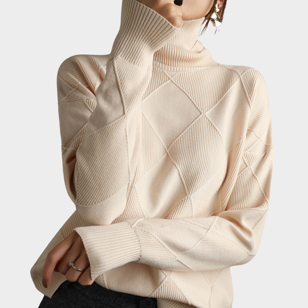 Arla | Cosy Checked Roll-Neck Jumper with Dropped Shoulders