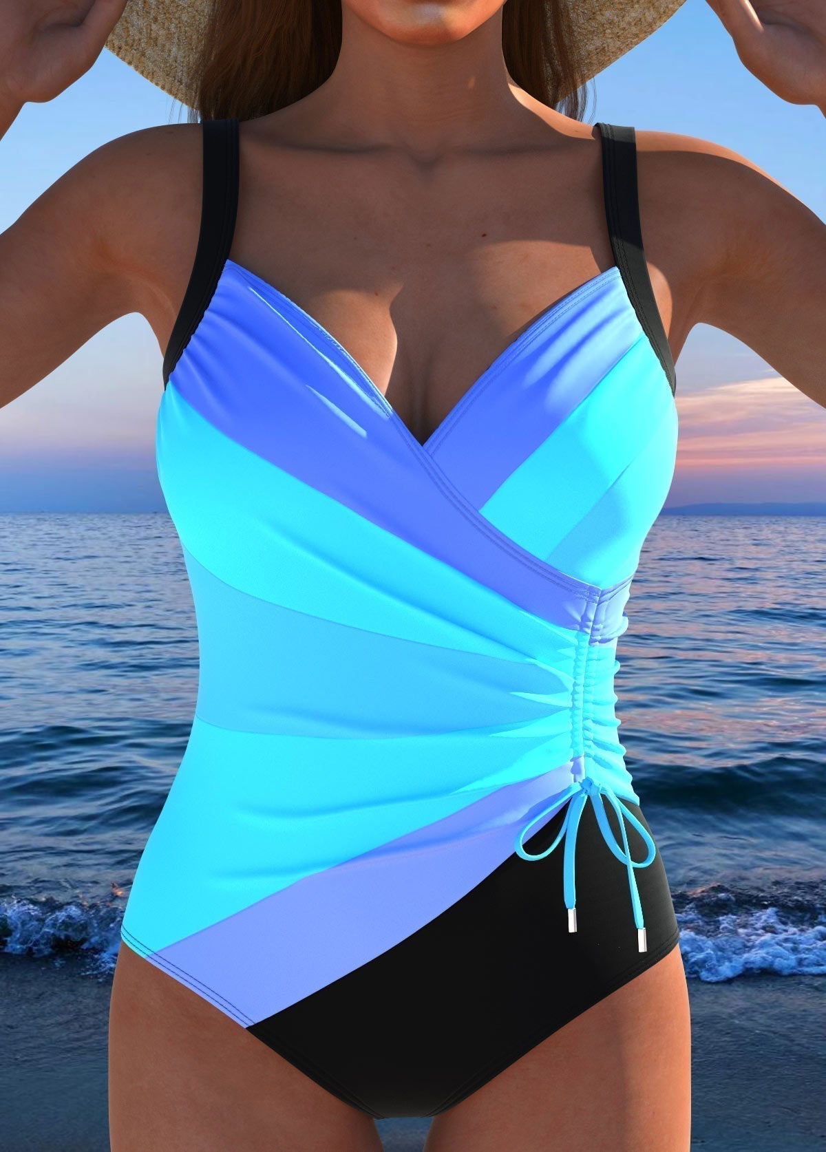 Rosaria | Surplice Cross-Front Multicolour Print One-Piece Swimsuit