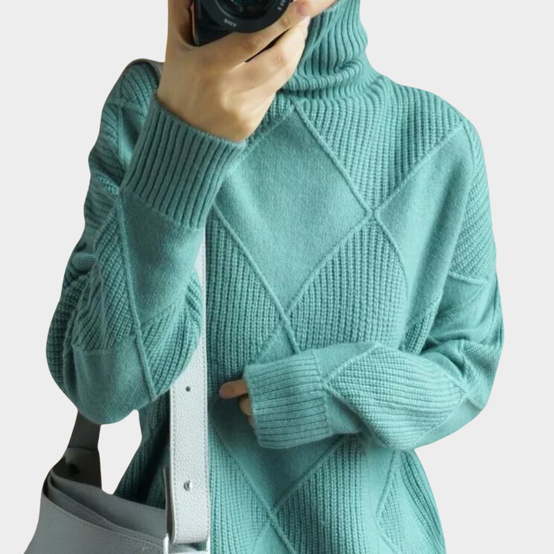 Arla | Cosy Checked Roll-Neck Jumper with Dropped Shoulders
