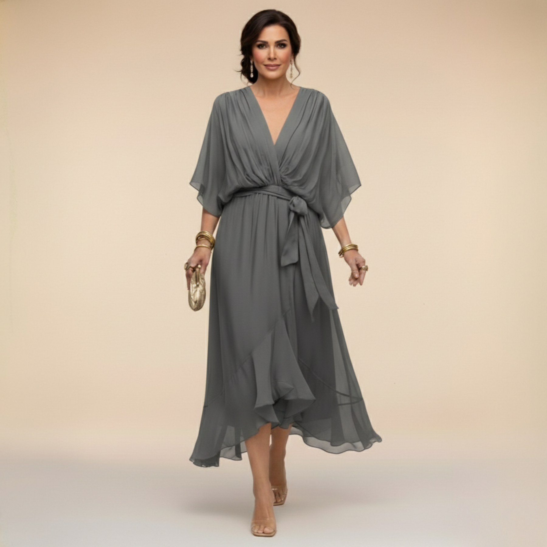 ANWEN V-NECK MIDI DRESS