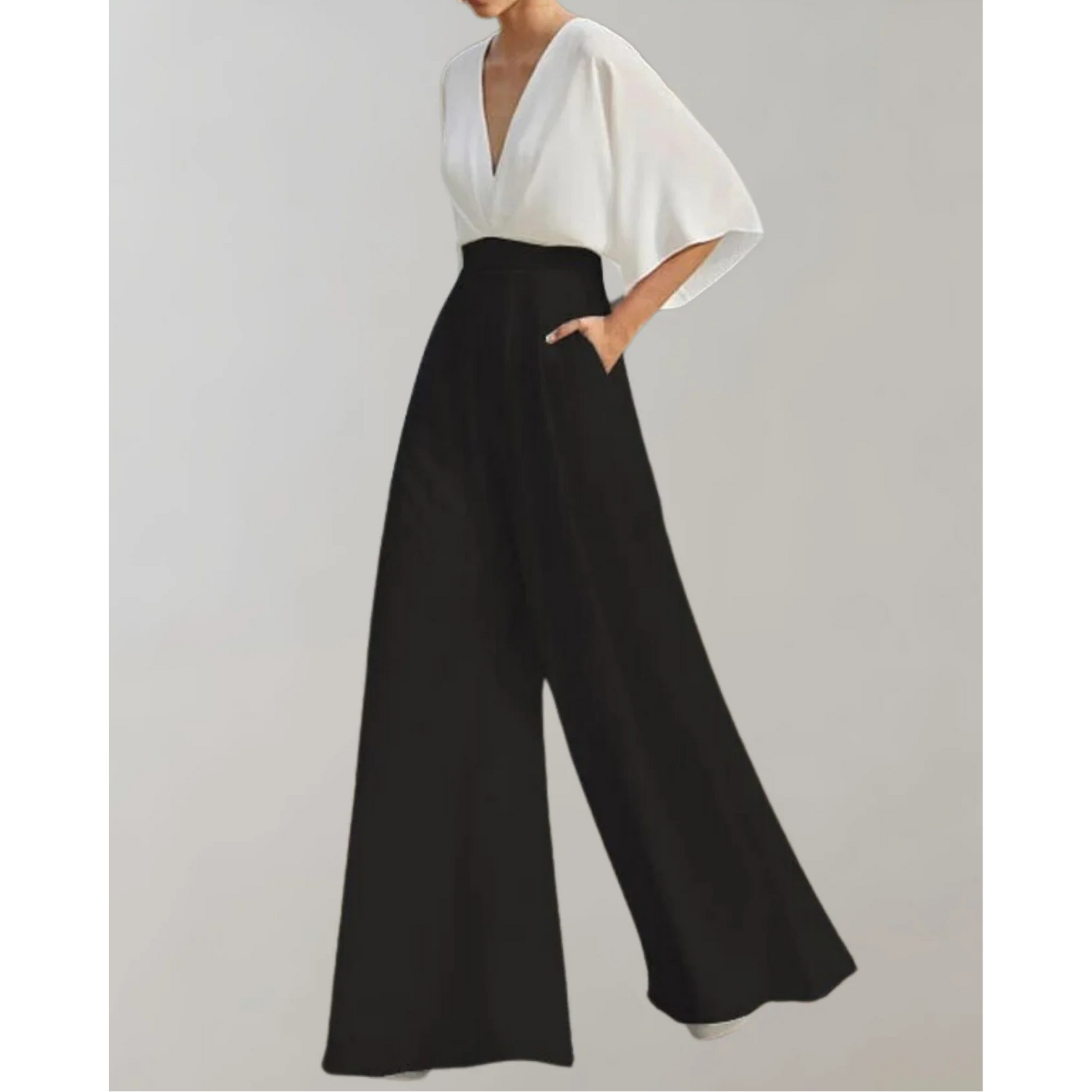 Celia | V-Neck Kimono Sleeve Wide-Leg Jumpsuit