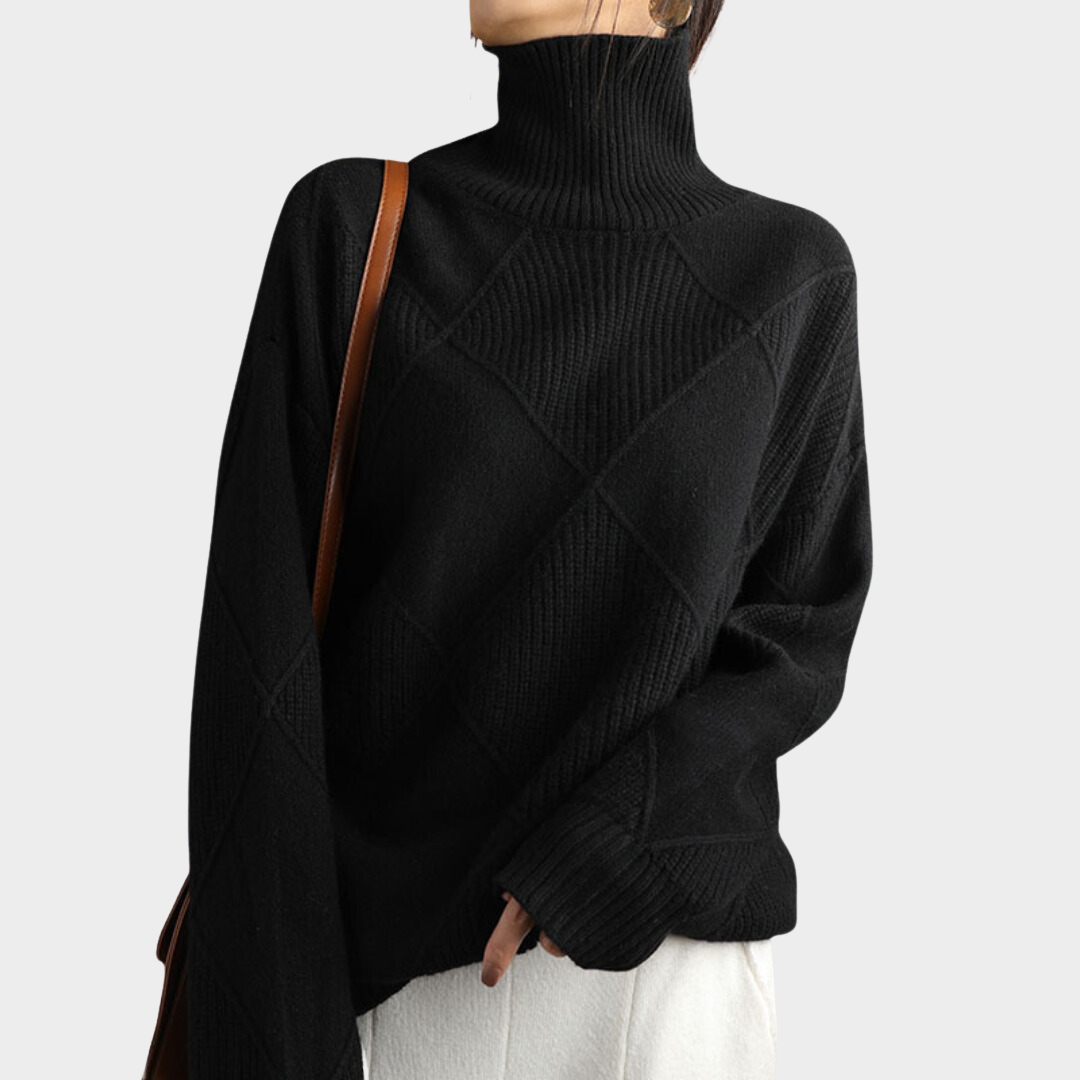 Arla | Cosy Checked Roll-Neck Jumper with Dropped Shoulders