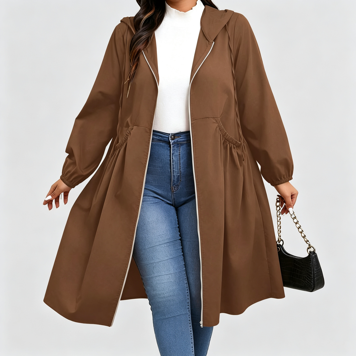 Daisy | Curve-Cinching Hooded Windbreaker Coat
