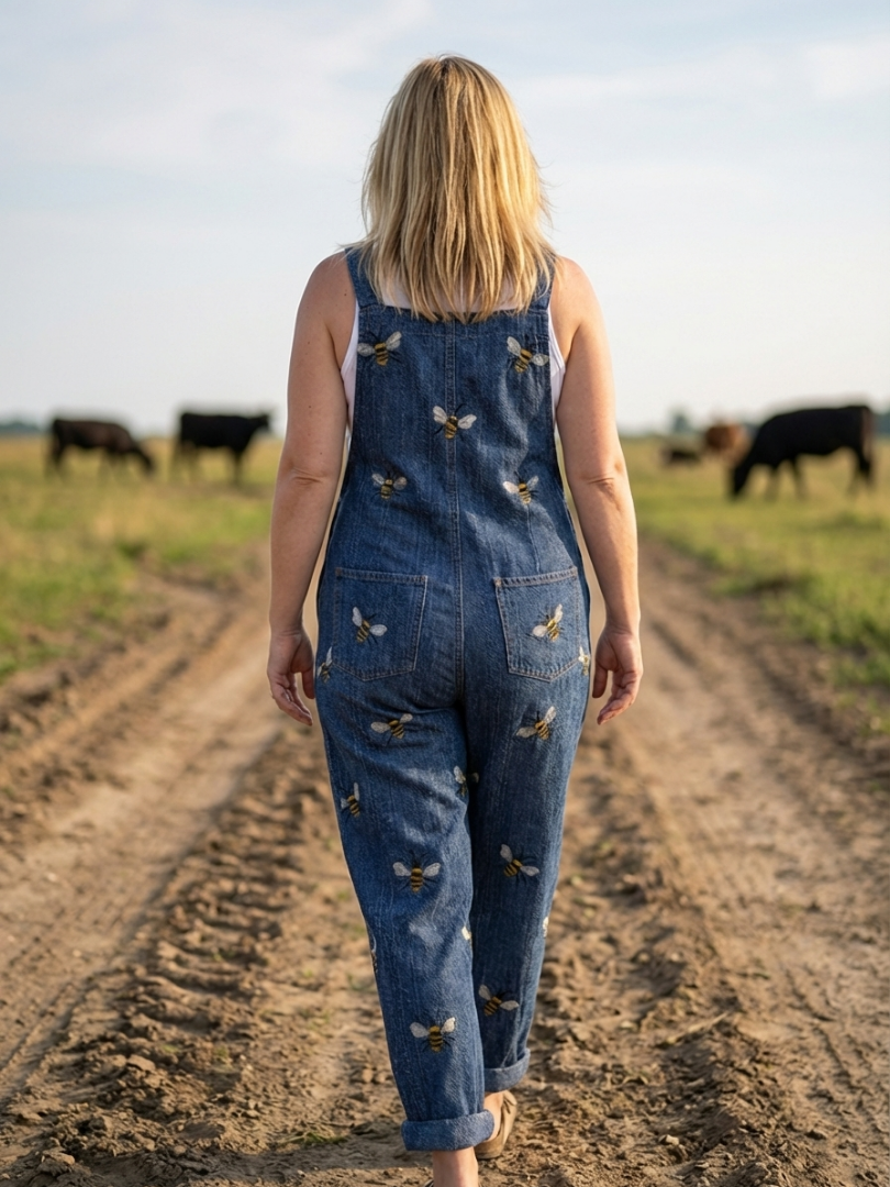 Rhea | Bee Print Thin Strap Jumpsuit