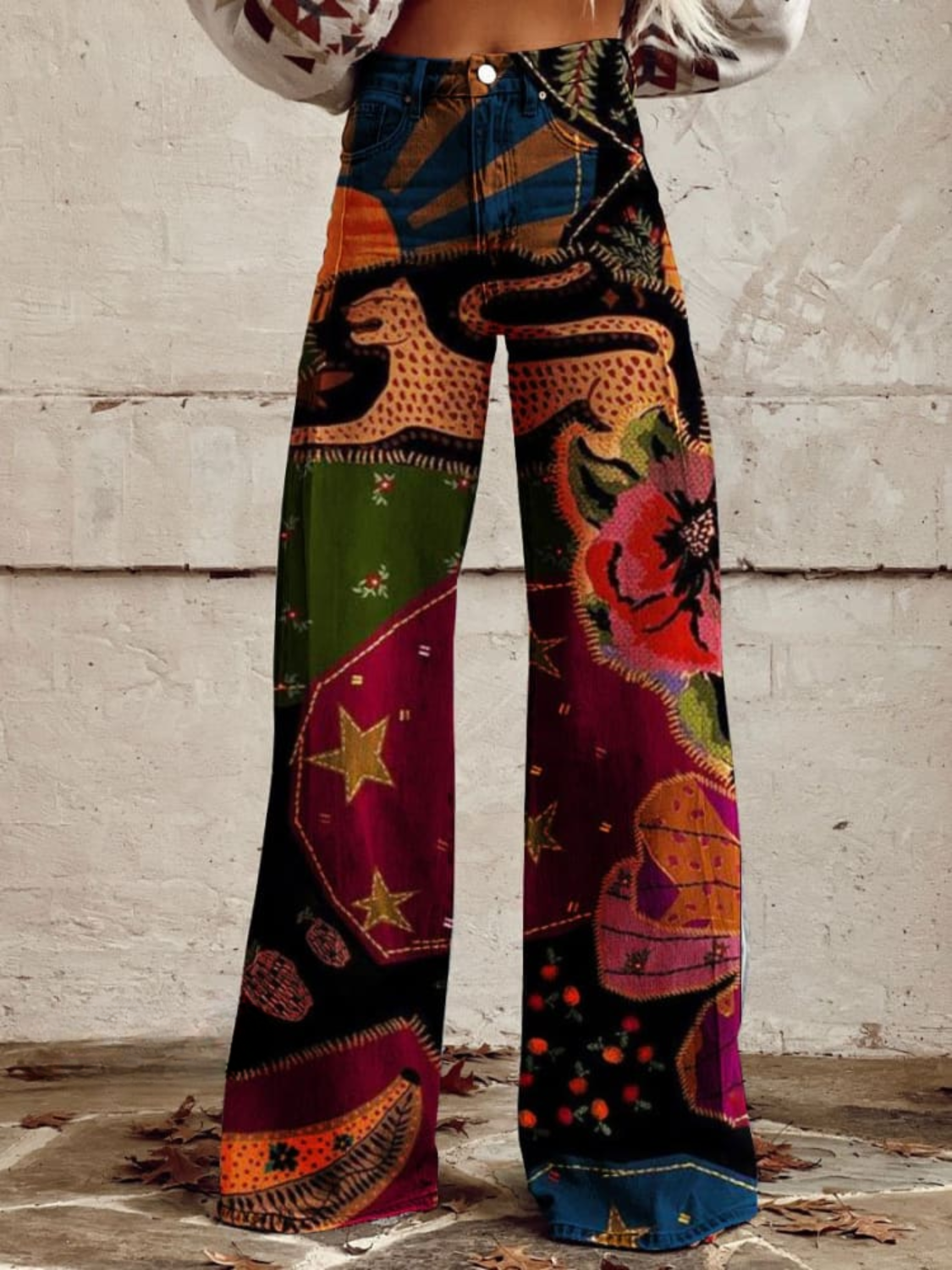 Léa | Retro Chevron Print High-Waist Wide-Leg Jeans