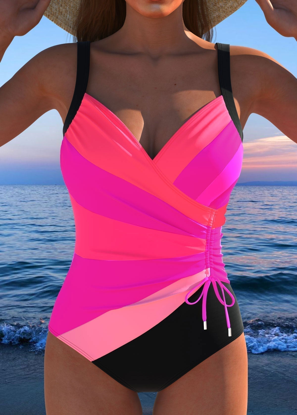 Rosaria | Surplice Cross-Front Multicolour Print One-Piece Swimsuit