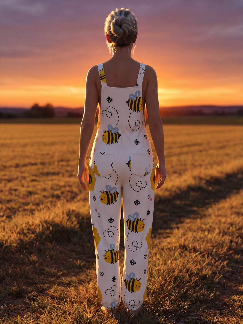 Maris | Bee & Floral Print Wide-Leg Jumpsuit in White