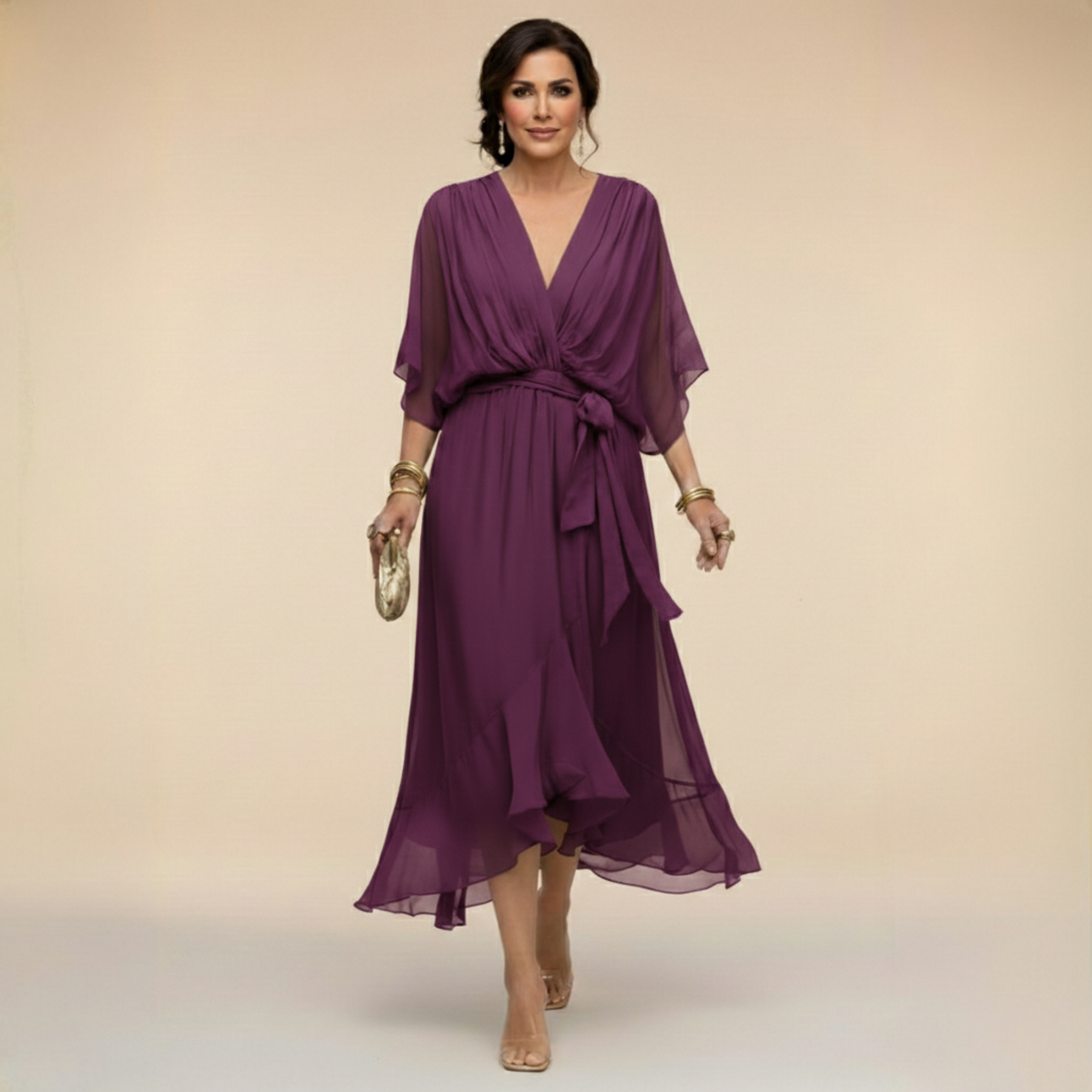 ANWEN V-NECK MIDI DRESS