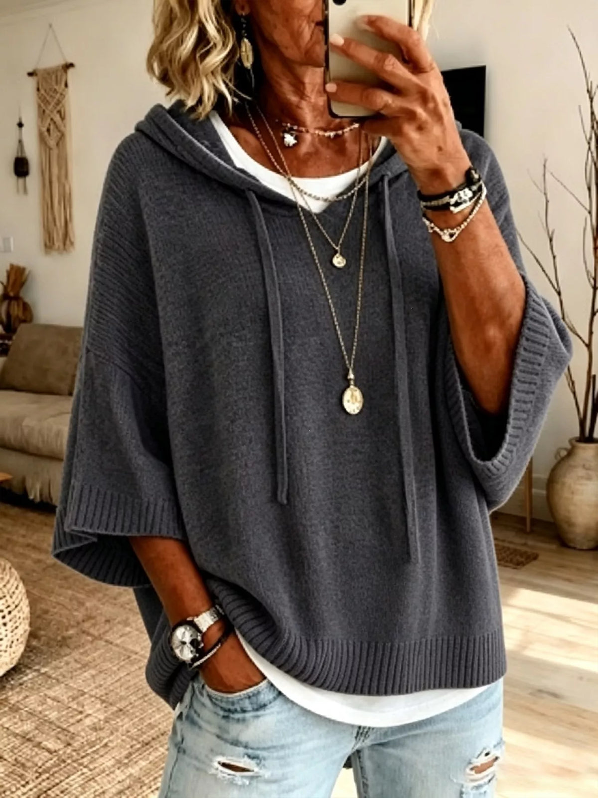Lily | Casual Hooded Batwing Sleeve Knitted Jumper